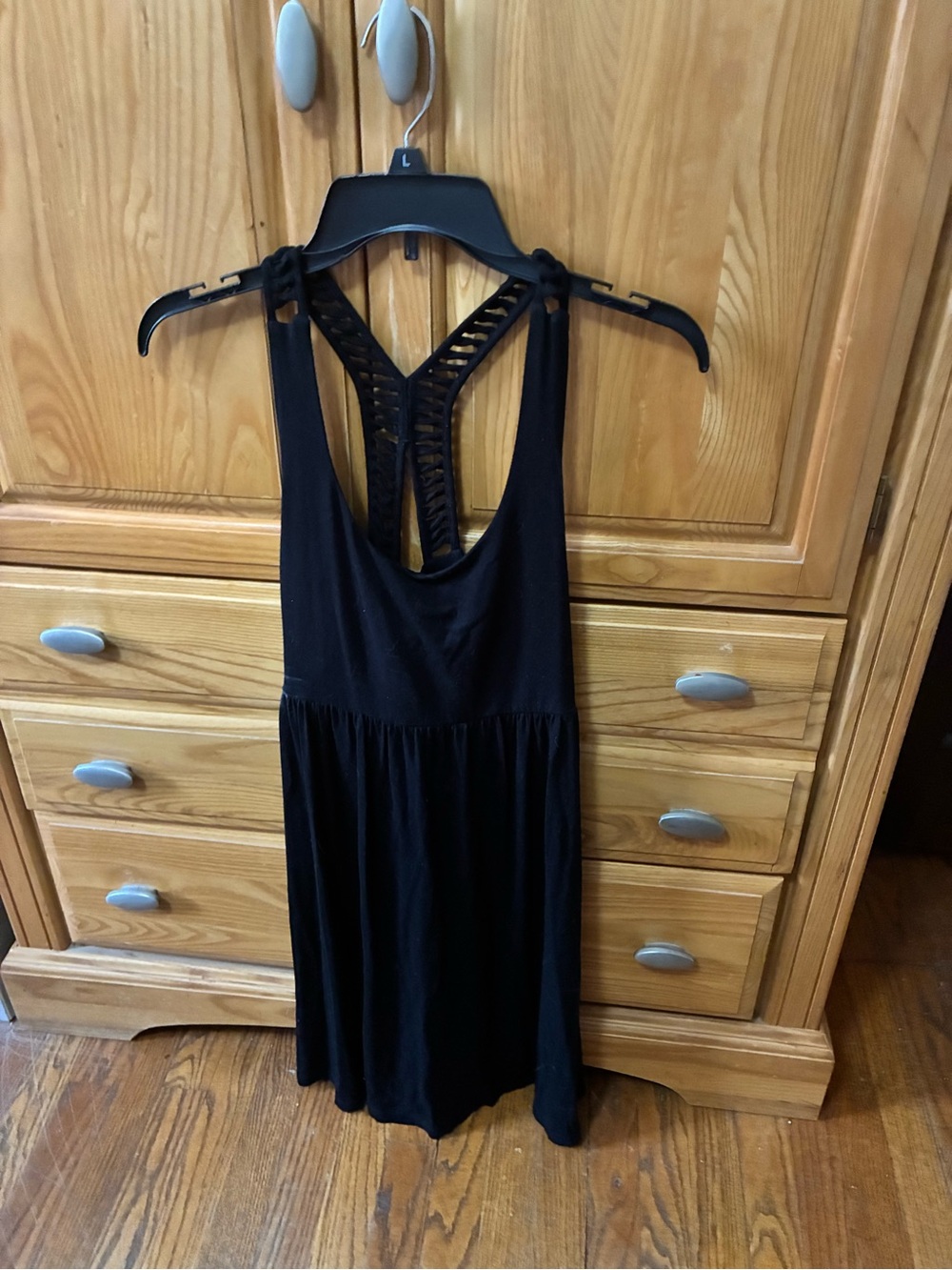Black Racerback Knit Dress with Braided Back Detail Cynthia Rowley M